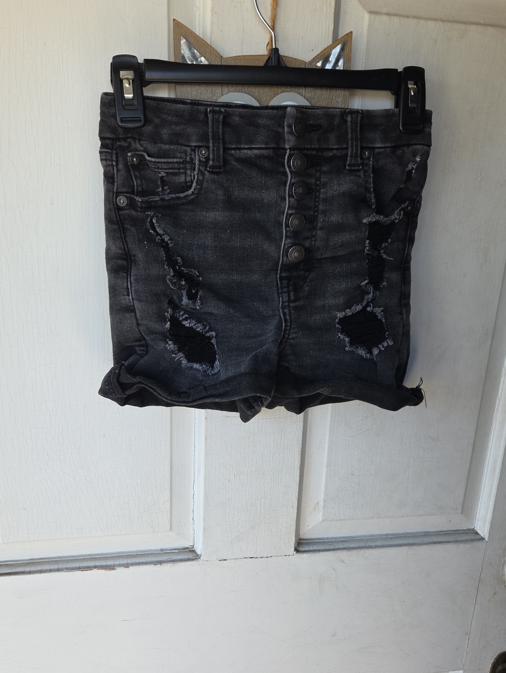 High-Waist Distressed Denim Skirt - Black Size 2